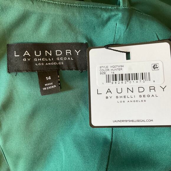 One Shoulder Evening Gown Green Size 14 Sleeveless Side Slit by Laundry - Picture 9 of 12